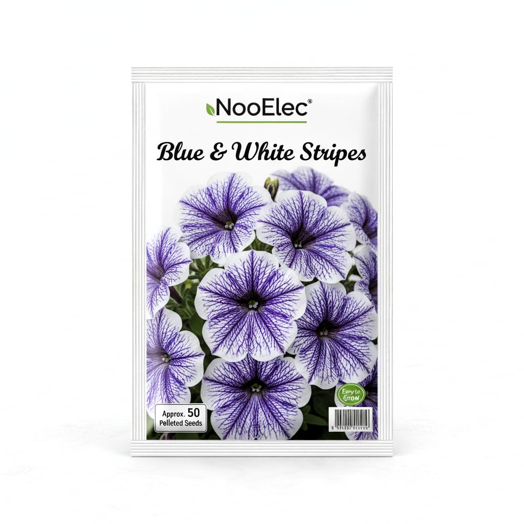 100+ Seeds - Rare Petunia Flower Seeds Pack- Heavy Bloomer Variety (BLUE & WHITE STRIPES) - Seeds Ville