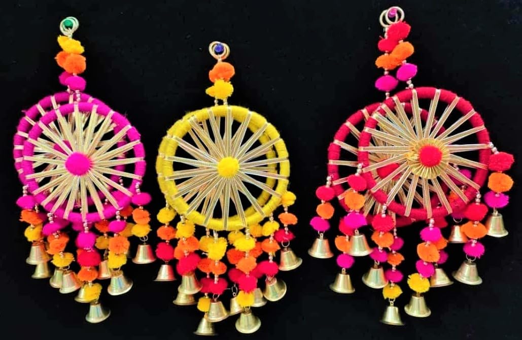 Pom Pom Hanging Bell Wall Hanging Latkan for Festival Home Decoration - Set of 4 - Seeds Ville