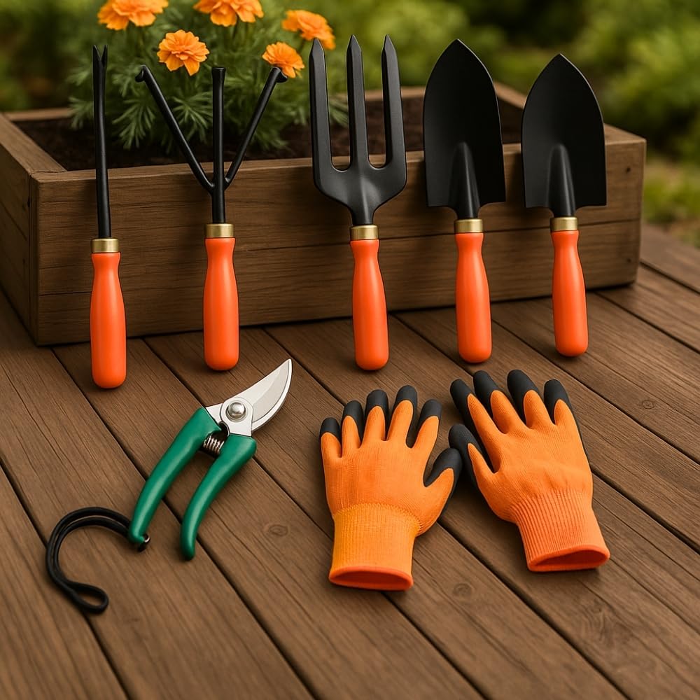 Kraft Seeds Home Tools, 7Pcs Gardening Tools Kit for Home Garden - (Cultivator, Fork, Trowels, Weeder, Gloves, Pruner Cutter), Lightweight, Portable, Durable Gardening Items for Indoor and Outdoor Use - Seeds Ville