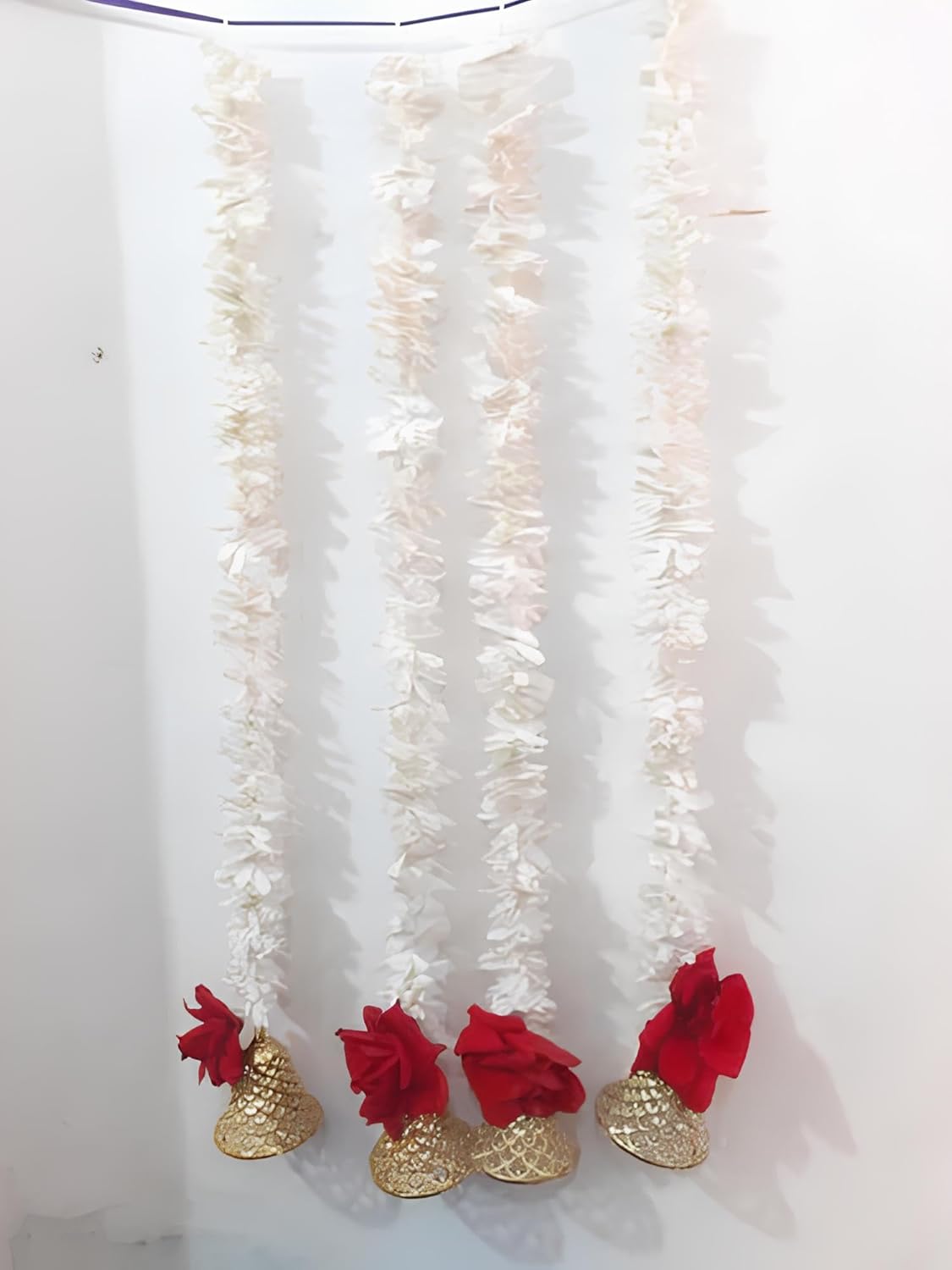 Artificial White Strings and Red Rose Garlands for All Wedding Decorations White Strings and Red Rose for Diwali and Traditional Function Event Decor (Set of 6) - Seeds Ville