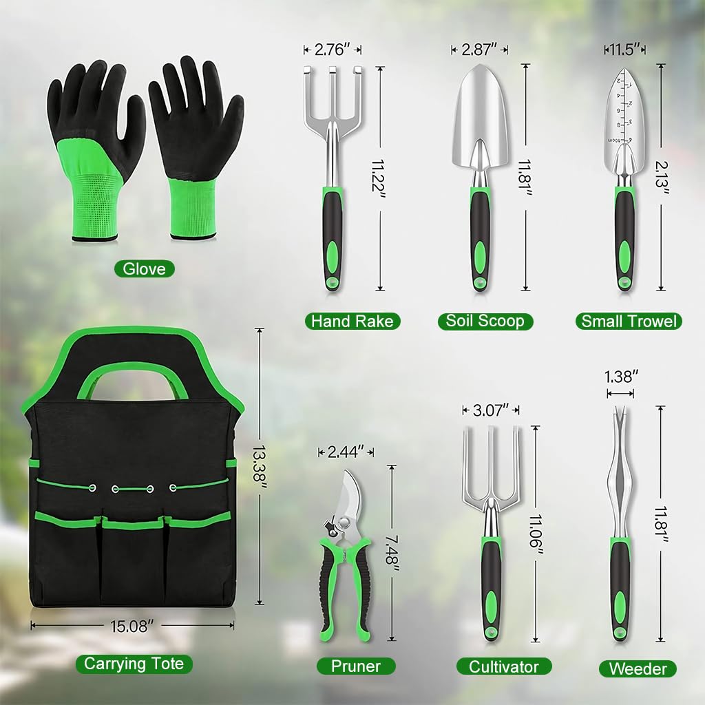 HASTHIP® 8 Pcs Gardening Tools Set - Aluminum Alloy Steel - Garden Planting Tools - Gardening Tools Kit for Home Garden - Gardening Tools Kit Set - with Tote Tool Bag - Suitable for Garden Patio - Seeds Ville