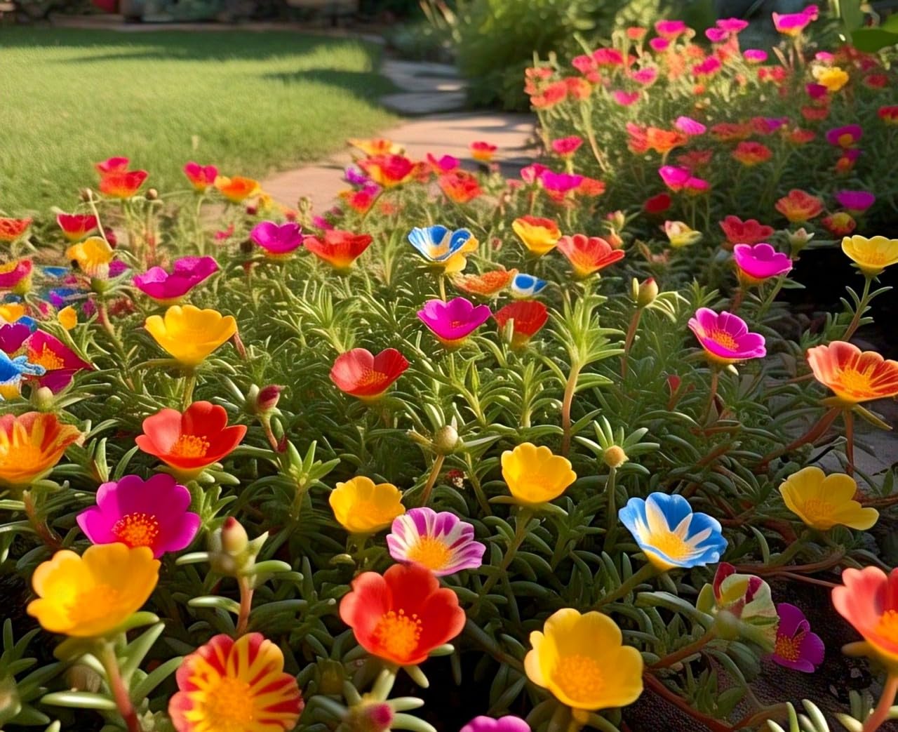 BlimBurn 100+ Seeds- Rainbow Portulaca Hybrid Flower Seeds Pack- Easy to Grow & Care, Grow All Year - Indoor/Outdoor - Seeds Ville