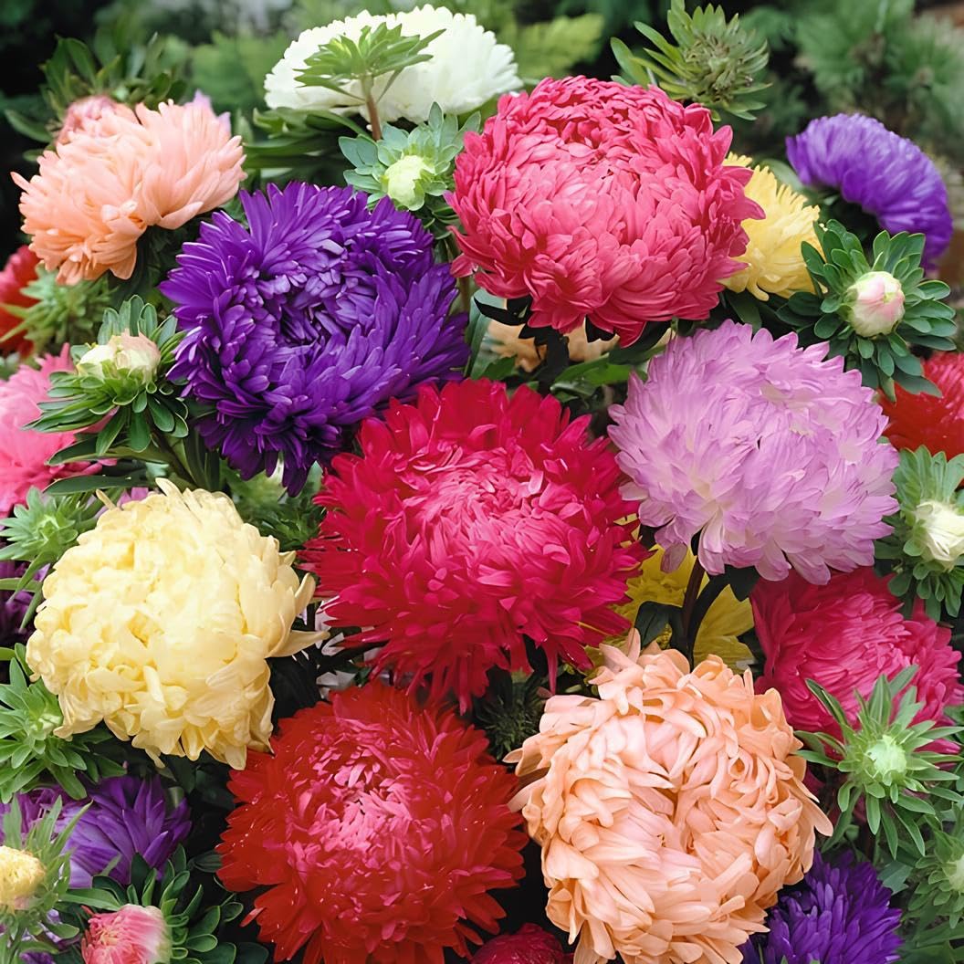 Aster Flower Seeds (Peony Duchess) - Mix 30 Seeds - Seeds Ville