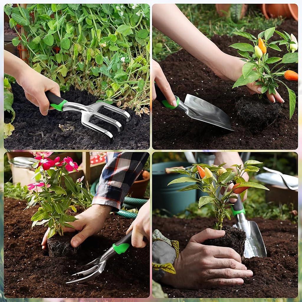 HASTHIP® 8 Pcs Gardening Tools Set - Aluminum Alloy Steel - Garden Planting Tools - Gardening Tools Kit for Home Garden - Gardening Tools Kit Set - with Tote Tool Bag - Suitable for Garden Patio - Seeds Ville