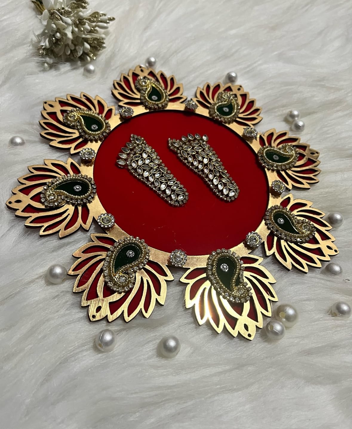 Lakshmi Charan Paduka, Laxmi Charan Paduka for Diwali Lakshmi Feet for Money Wealth Success, Lotus Rangoli with Lakshmi Charan Flower Rangoli mats for Decoration by Urban Turtle - Seeds Ville