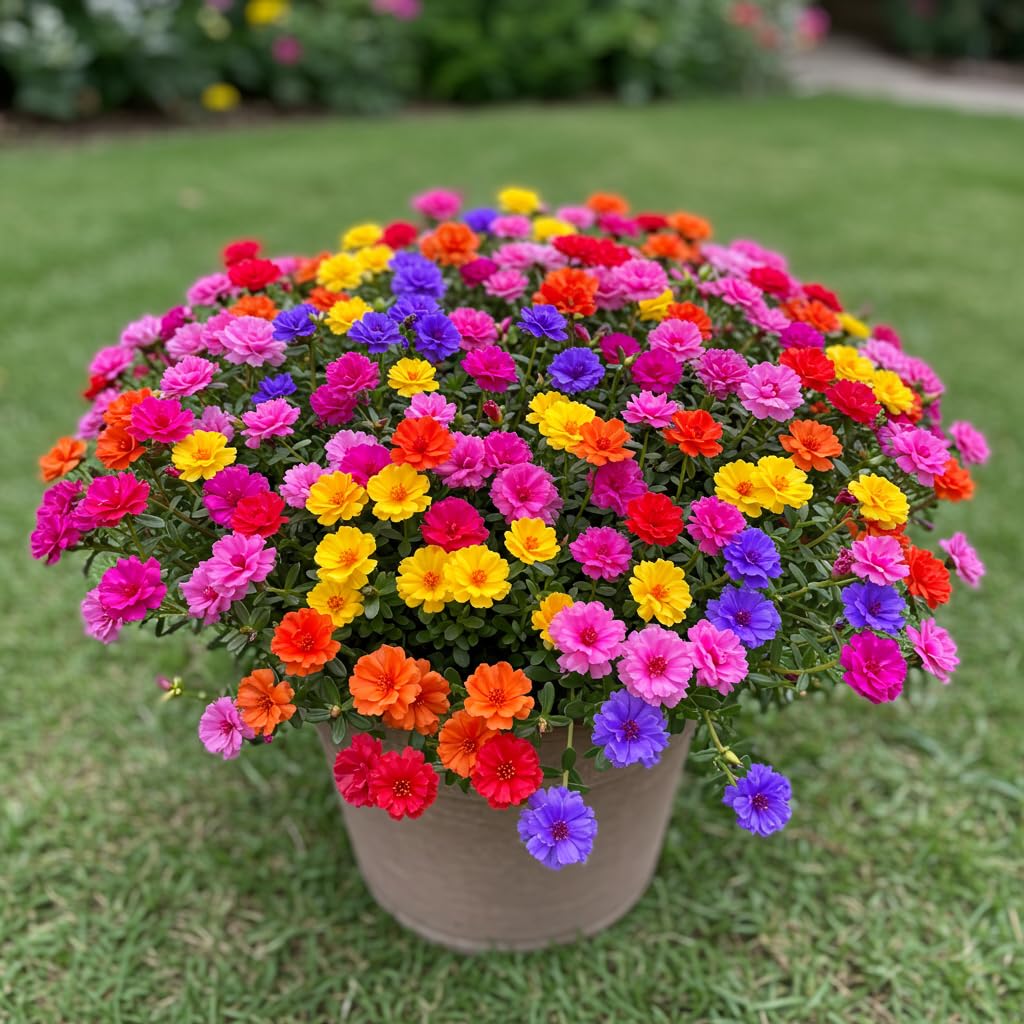 BlimBurn 100+ Seeds- Rainbow Portulaca Hybrid Flower Seeds Pack- Easy to Grow & Care, Grow All Year - Indoor/Outdoor - Seeds Ville