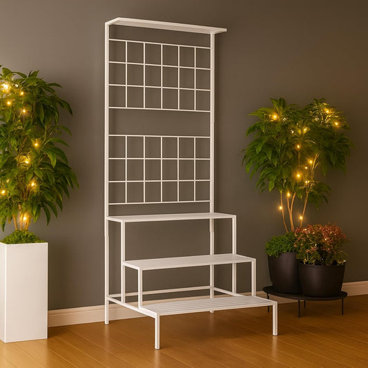 Plant Stands for Outdoor Balcony, Flower Pot Stand for Indoor Plants, Large Metal Planter Stand for Living Room, home decor, Indoor & Outdoor plants, 4 Tier, (White) - Seeds Ville