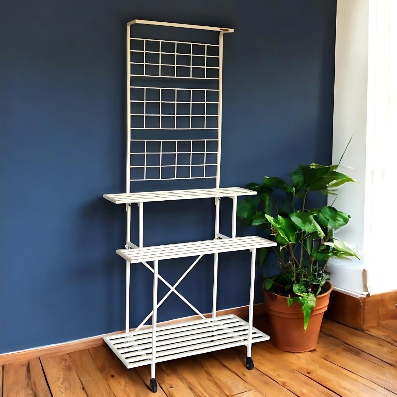 Plant Stands for Outdoor Balcony, Flower Pot Stand for Indoor Plants, Large Metal Planter Stand for Living Room, home decor, Indoor & Outdoor plants, 4 Tier, (White) - Seeds Ville