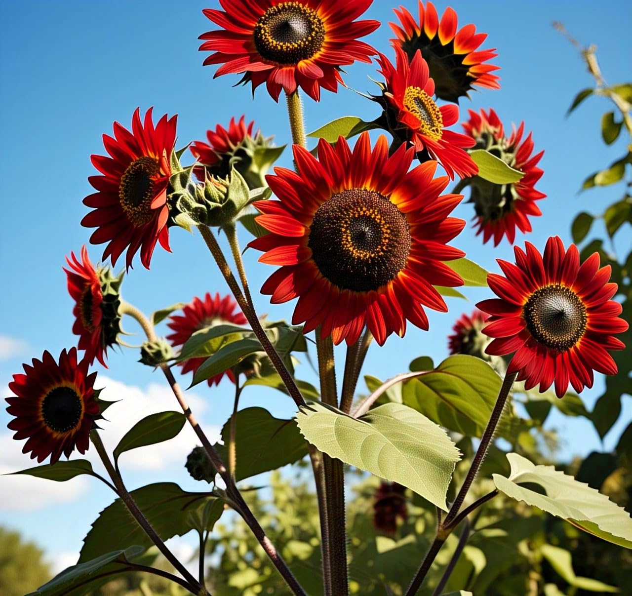 100 Multi-Headed Red Sunflower Hybrid Seeds - Hybrid, Low Maintenance, Grow Year Round - All India - Seeds Ville