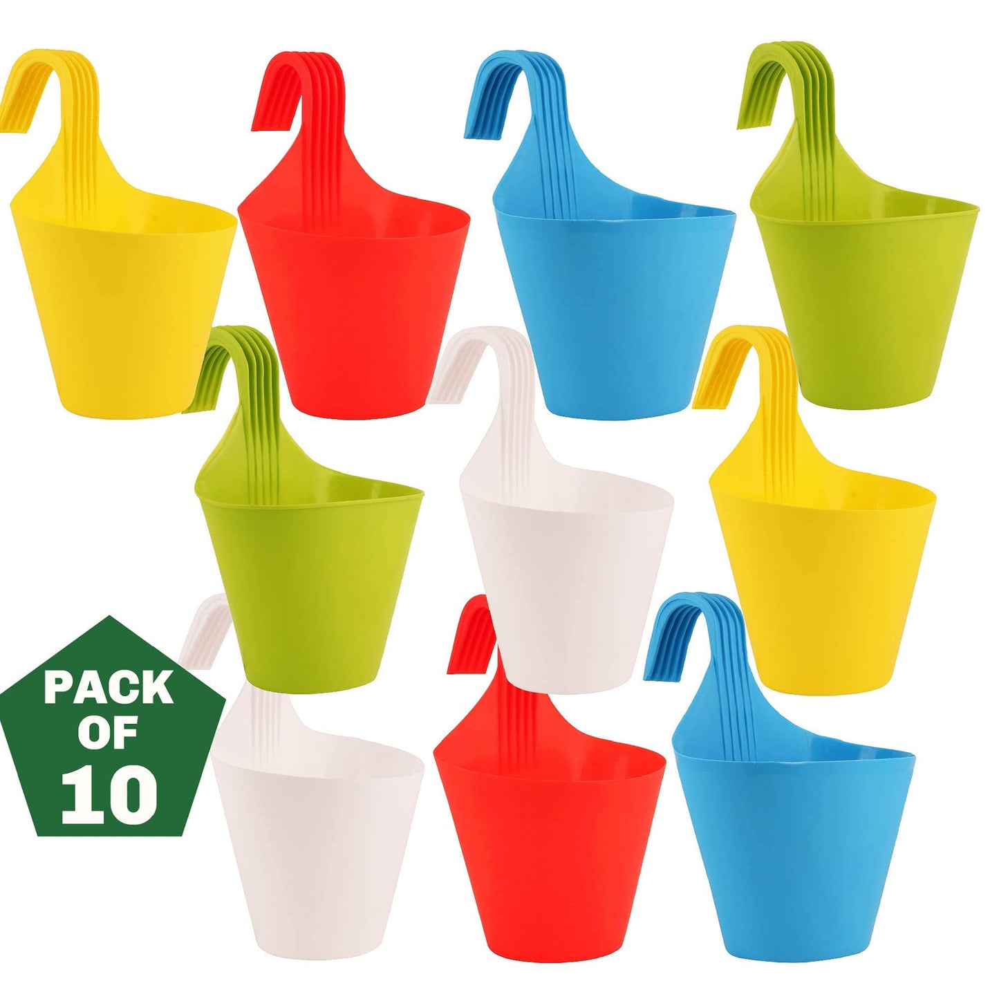 Plastic Hanging Planters 5 Pcs (8 Inch, Multicolor) | Flower Hanging Pots for Home & Balcony Garden | Hanging Planters for Home Plants | Hooked Hanging Pots