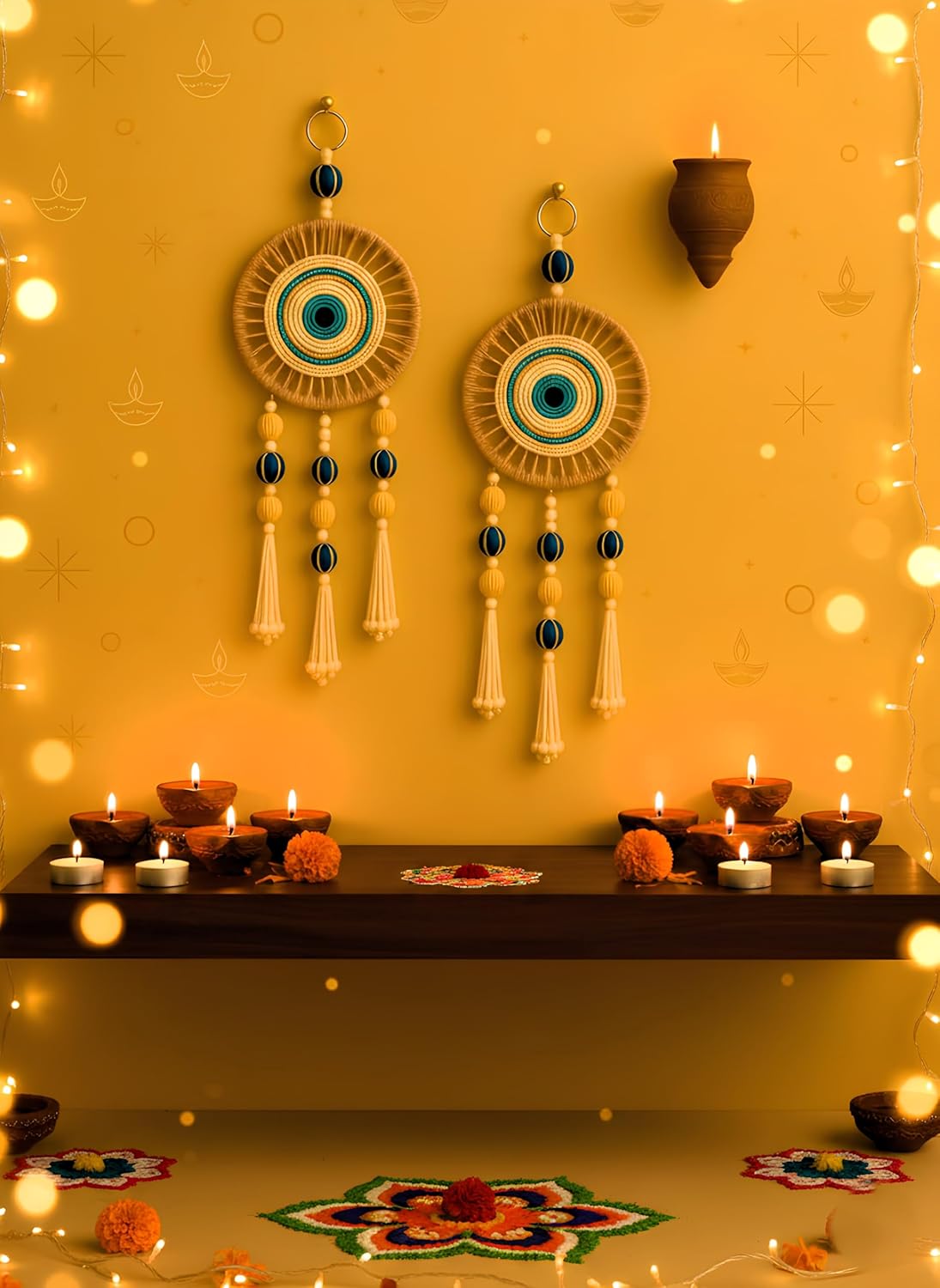 Earth Hopper Large Evil Eye Wall Decor Hanging (Set of 2) - Handmade Jute & Cotton Nazar Boncuk for Positive Energy | Vastu & Feng Shui Item for Home & Office - Seeds Ville