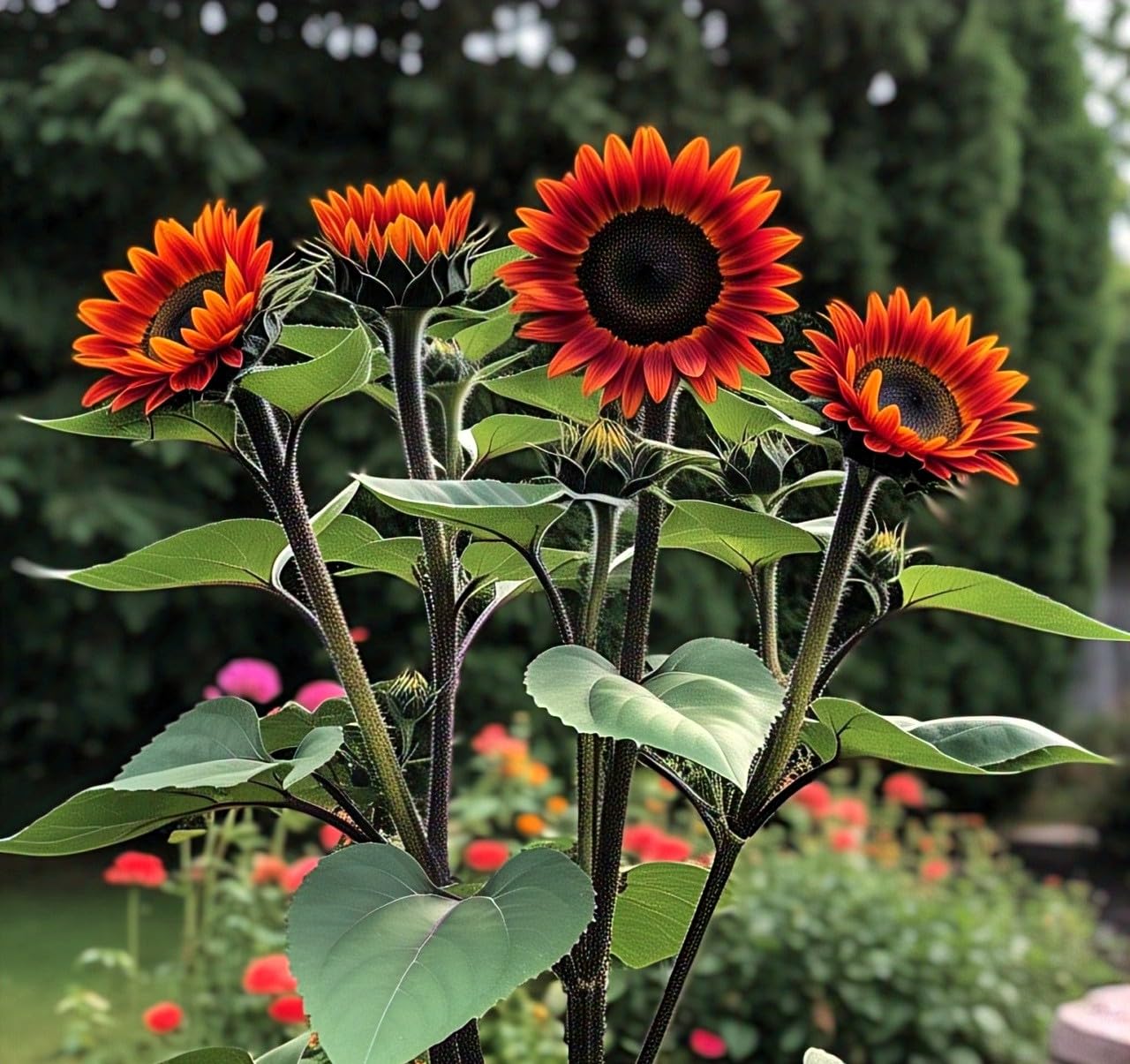 100 Multi-Headed Red Sunflower Hybrid Seeds - Hybrid, Low Maintenance, Grow Year Round - All India - Seeds Ville
