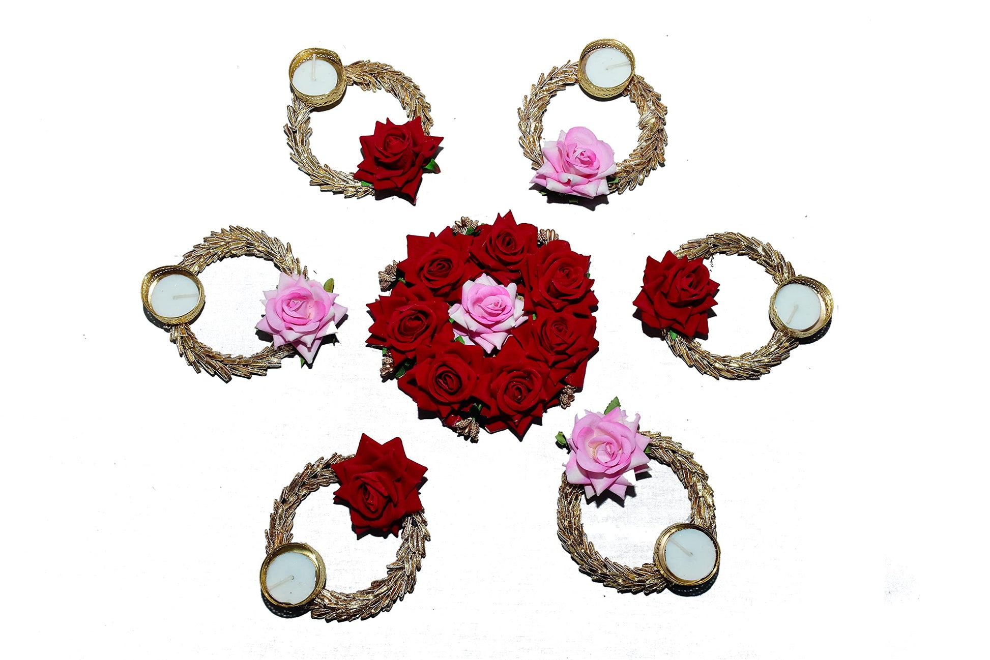 Urban Turtle® Beautiful Flower Diya Rangoli Mat for Diwali Decoration | Home Decor Items | Festive Season (Pink) - Seeds Ville