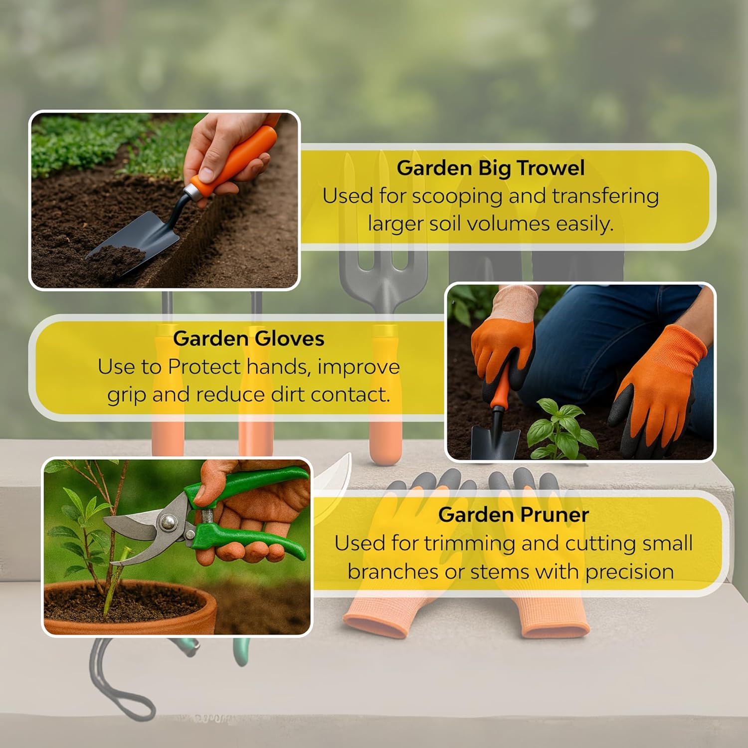 Kraft Seeds Home Tools, 7Pcs Gardening Tools Kit for Home Garden - (Cultivator, Fork, Trowels, Weeder, Gloves, Pruner Cutter), Lightweight, Portable, Durable Gardening Items for Indoor and Outdoor Use - Seeds Ville