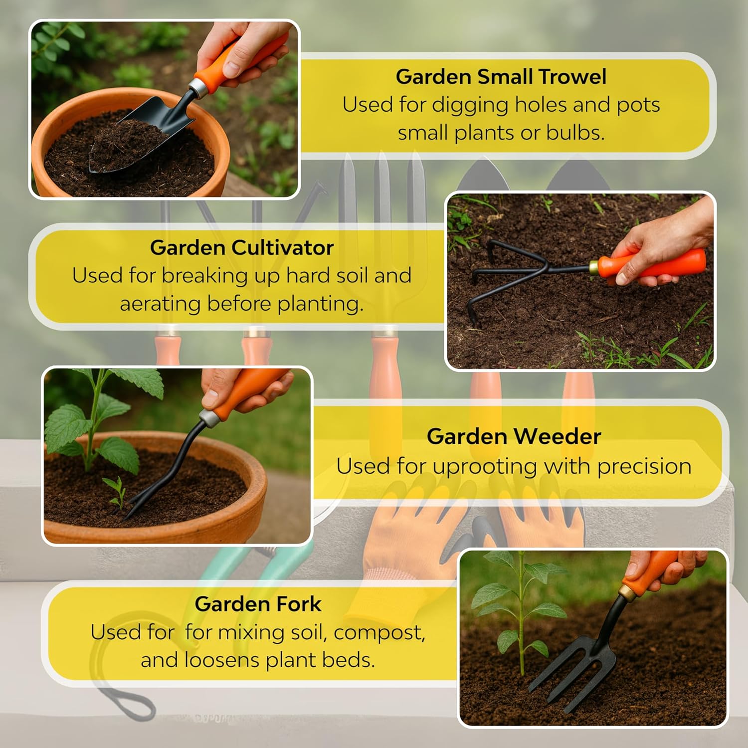 Kraft Seeds Home Tools, 7Pcs Gardening Tools Kit for Home Garden - (Cultivator, Fork, Trowels, Weeder, Gloves, Pruner Cutter), Lightweight, Portable, Durable Gardening Items for Indoor and Outdoor Use - Seeds Ville