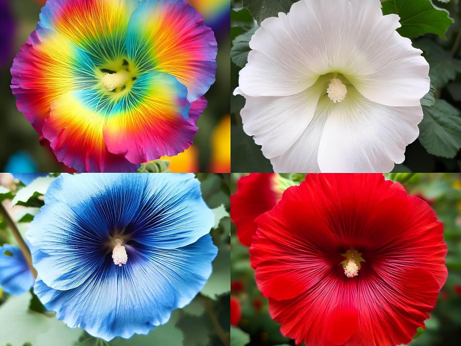 50 Seeds- Exotic Hollyhock Mix Flower Seeds For Gardening - White, Red, Blue, Rainbow - HYBRID SEEDS - Seeds Ville