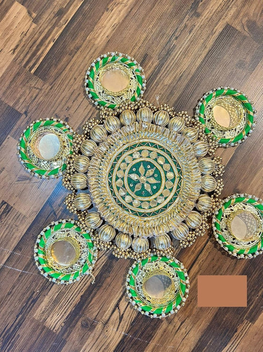 Urban Turtle Handmade Designer Rangoli Mat Tealight Candle Holder Chudi Diya | Traditional Coloueful Deepak Diya Tea Light Candle Stand for Home Decoration, Diwali, New Year Gifting (Green, Pack of 6) - Seeds Ville