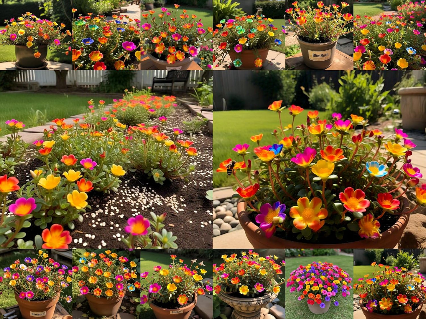 BlimBurn 100+ Seeds- Rainbow Portulaca Hybrid Flower Seeds Pack- Easy to Grow & Care, Grow All Year - Indoor/Outdoor - Seeds Ville