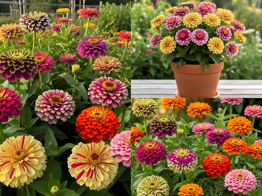 Zinnia 'Tutti Frutti' Mix Flower Seeds (50 Seeds) - Premium Hybrid | Easy to Grow, Drought Tolerant & Disease Resistant | for All-Year Home Gardening - Seeds Ville