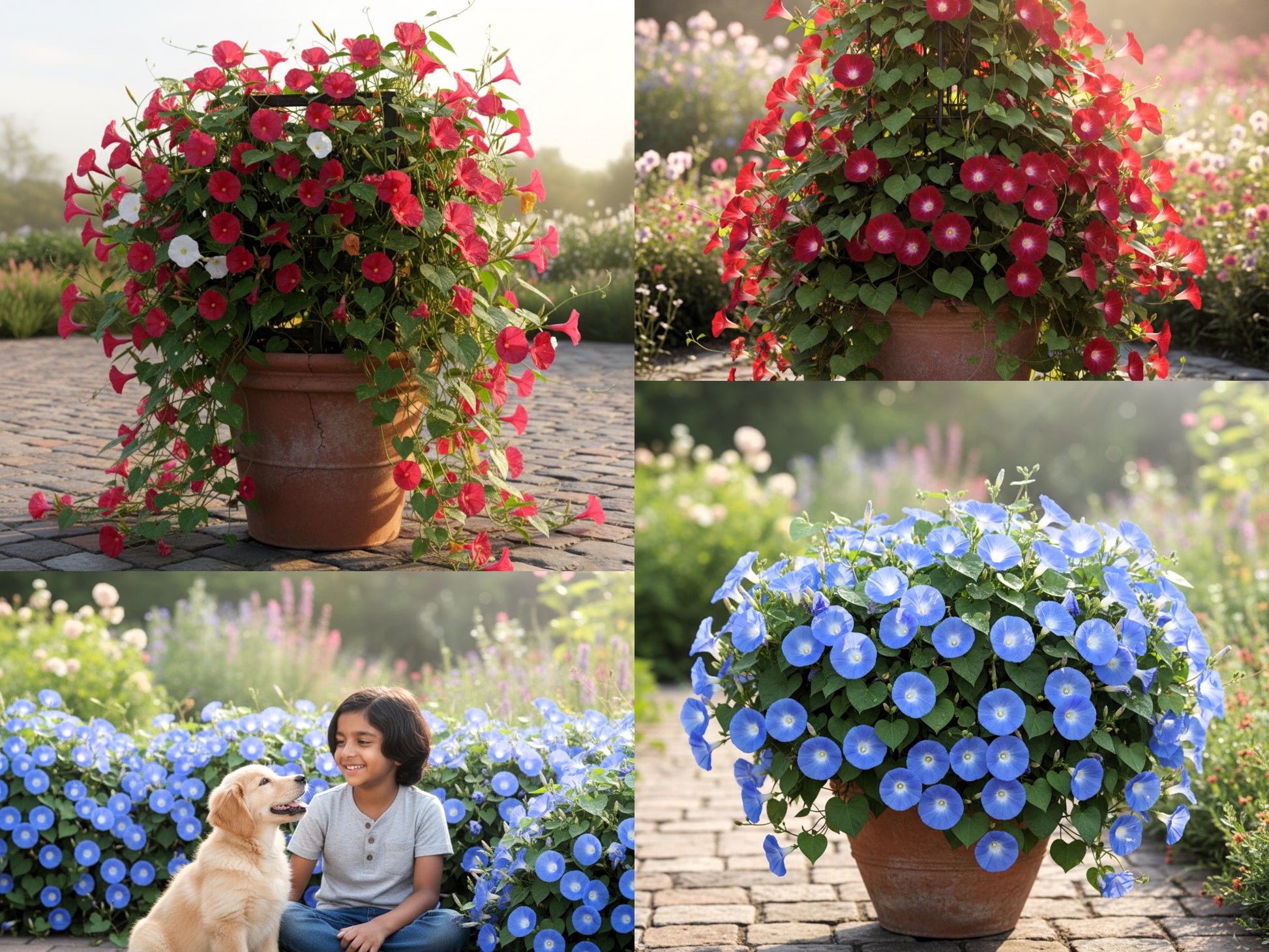 Seeds Ville- Morning Glory Flower Mix Seeds COMBO Pack - Red & Blue -30 Seeds Each (60 Seeds) - Seeds Ville