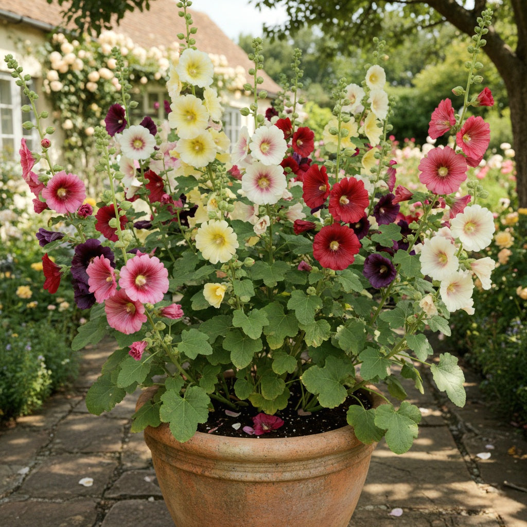 Seeds Ville Hollyhock Flower Seeds Mix Color (150 Seeds) | Easy to Grow | Low Maintenance | Alcea Rosea | Grow All India