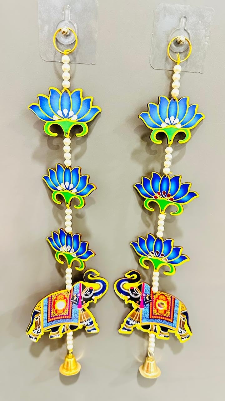 Door Entrance Hanging, Mandir Door Decorations Items, Lotus with Cowcalf Elephant Style Hanging, Ganpati Decor & Diwali Decoration|Door Hanging | Diwali Gift | 23 Inch by Urban Turtle (Yellow) - Seeds Ville