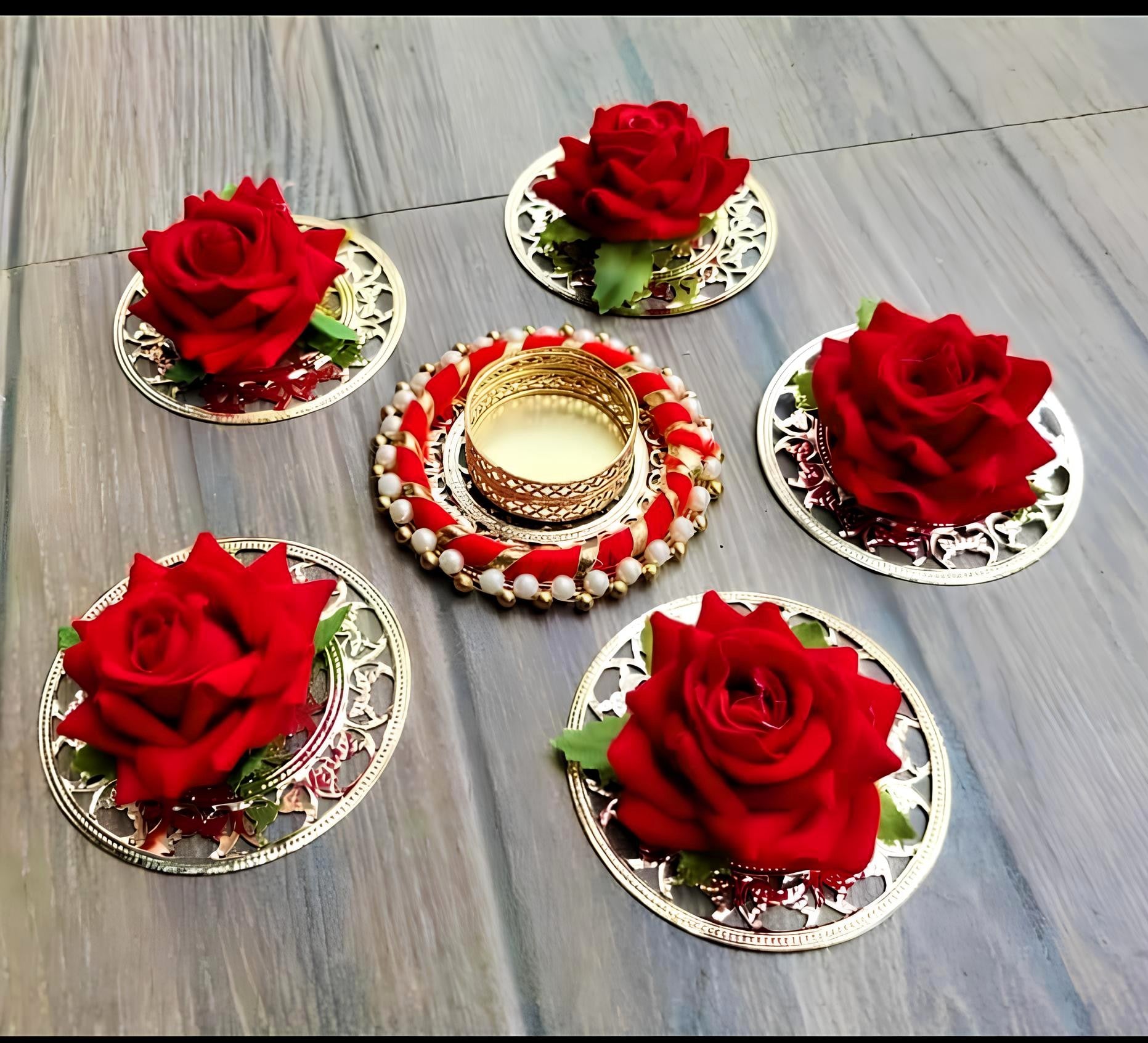 Rose Tealight Candle Rangoli Set of 6 Pcs- Diwali, Navratri, Indian Festival Home, Office Decoration - Seeds Ville
