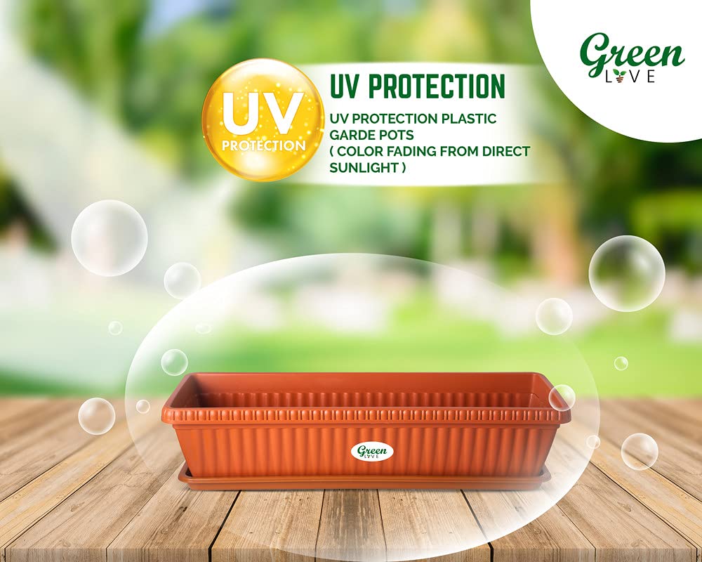 Green Live® 25 inches Rectangular Shape Planter Pots with Bottom Tray - Pack of 3 (Pack of 3)