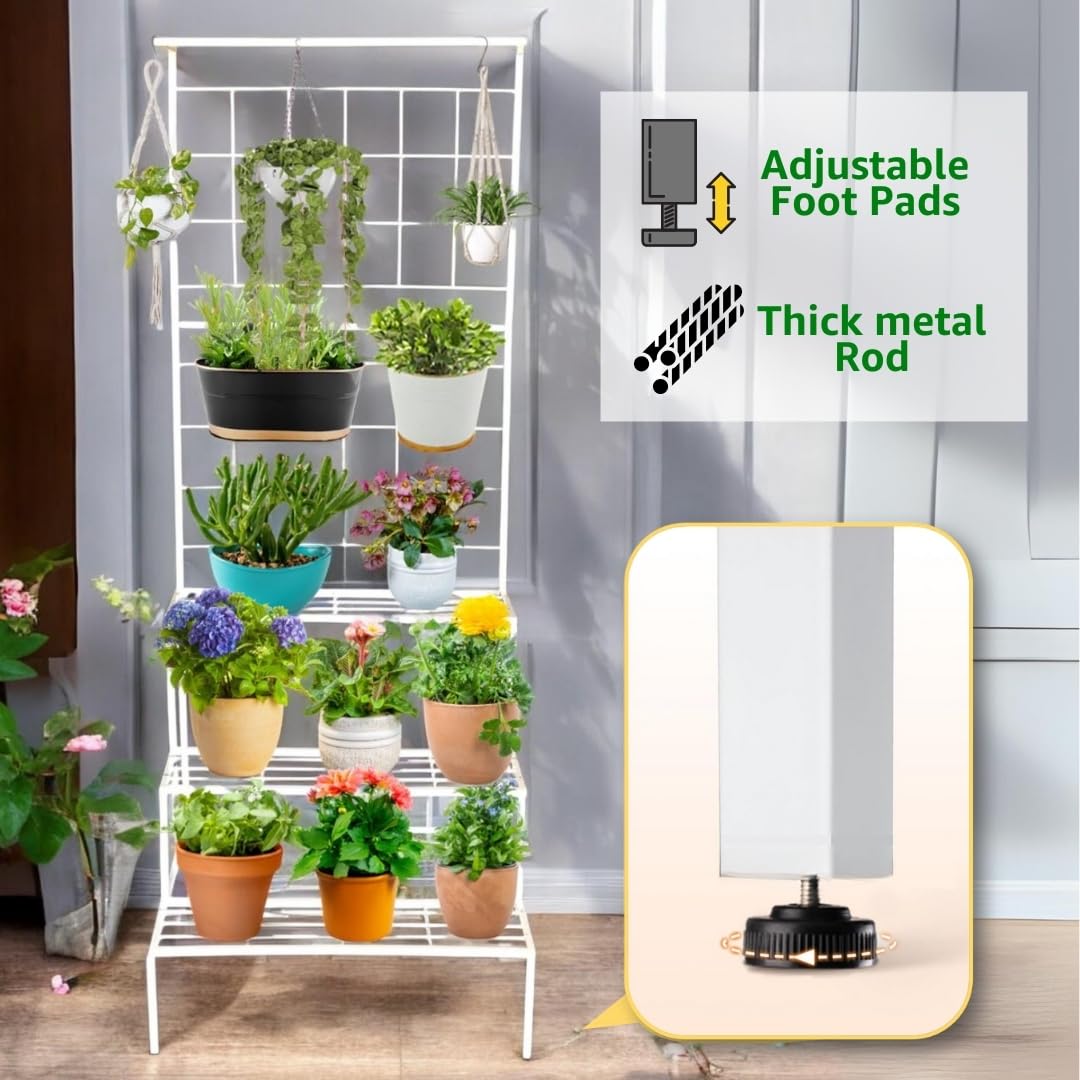 Plant Stands for Outdoor Balcony, Flower Pot Stand for Indoor Plants, Large Metal Planter Stand for Living Room, home decor, Indoor & Outdoor plants, 4 Tier, (White) - Seeds Ville