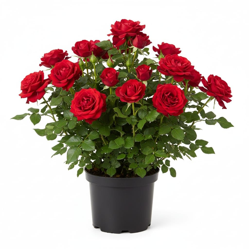 Floraplax Live Red Rose Plant in Black Pot | high Fragrant Flowering Shrub | All Season Indoor Outdoor Live Plant for Home Garden, Balcony & Decoration | Beautiful Gift Plant (RED ROSE)