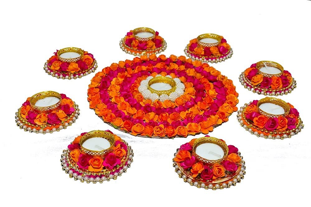 Urban Turtle® Beautiful Flower Diya Rangoli Mat for Diwali Decoration | Home Decor Items | Festive Season (Pink) - Seeds Ville