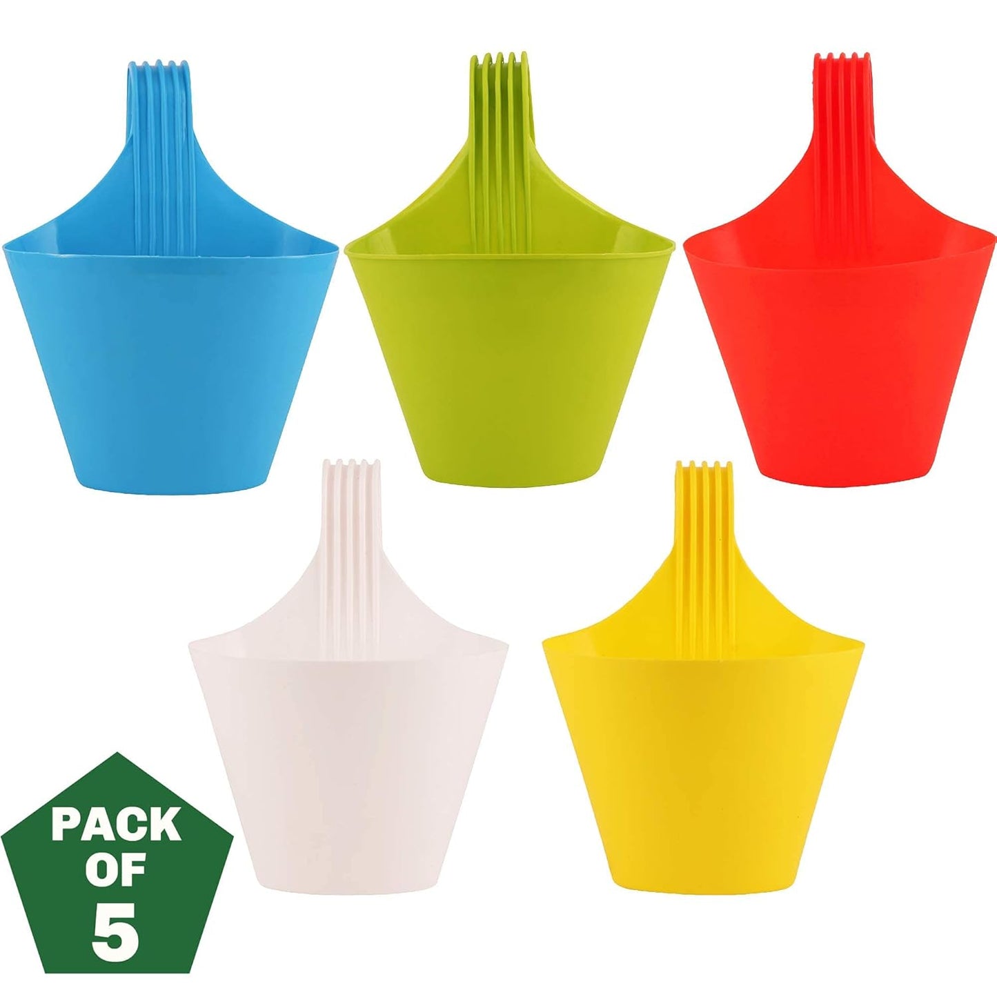 Plastic Hanging Planters 5 Pcs (8 Inch, Multicolor) | Flower Hanging Pots for Home & Balcony Garden | Hanging Planters for Home Plants | Hooked Hanging Pots