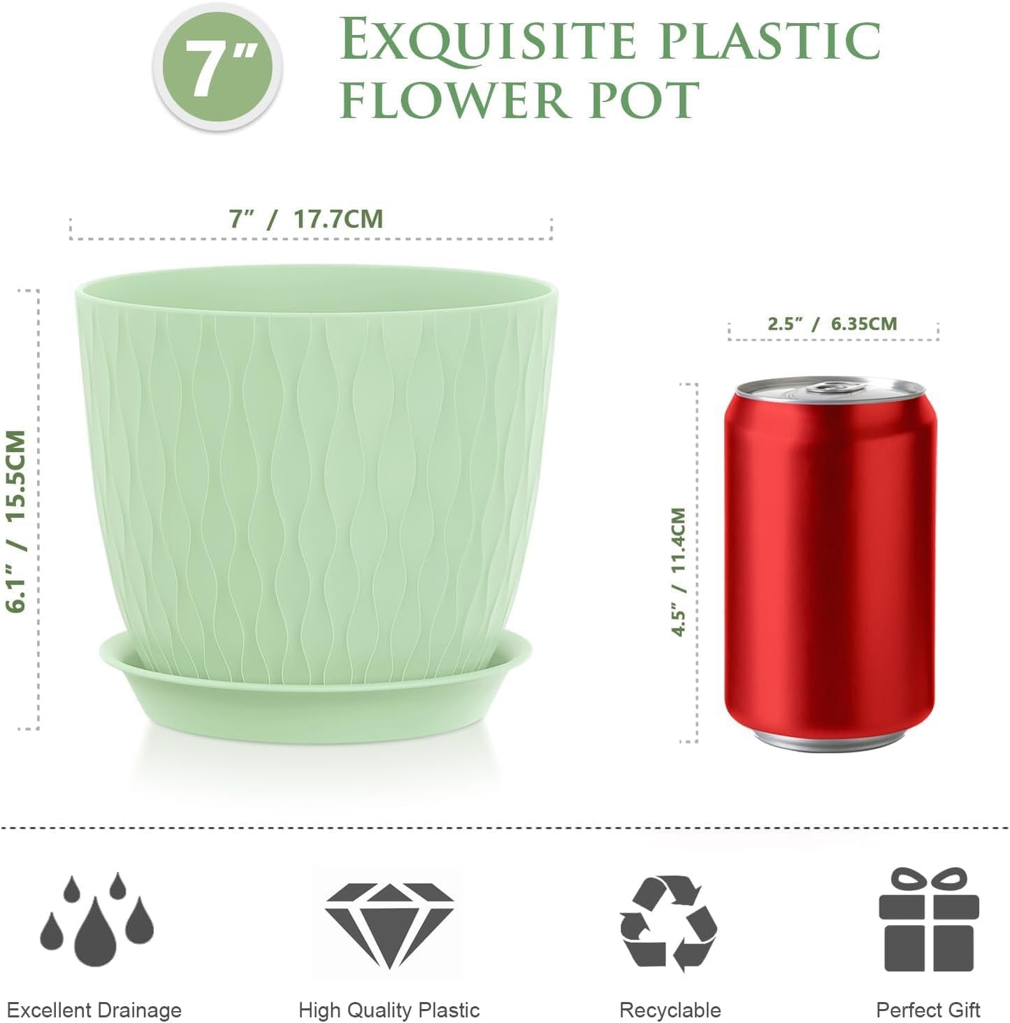 Eightiz (Pack of 5 6 Inch Plastic Flower Pots for Indoor & Outdoor Terrace,Garden Plants Decorative Planters with Drainage Holes & Matching Saucers Durable & Lightweight (Multicolour)