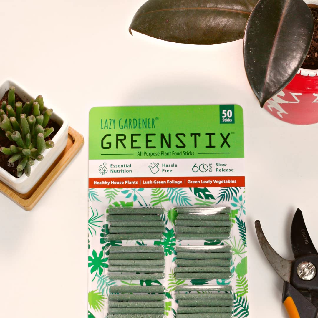 Lazy Gardener GreenStix Fertilizer Sticks | Plant Food for Indoor & Outdoor Home Garden Plants | Multi-Purpose Fertilizer Sticks, Natural Food for Plants (50 GreenStix) - Seeds Ville