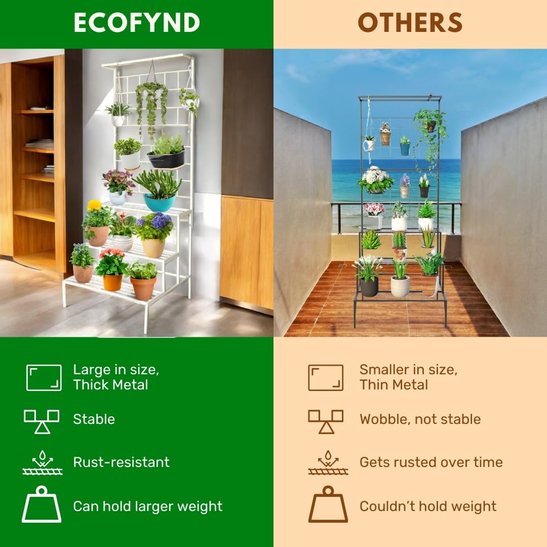 Plant Stands for Outdoor Balcony, Flower Pot Stand for Indoor Plants, Large Metal Planter Stand for Living Room, home decor, Indoor & Outdoor plants, 4 Tier, (White) - Seeds Ville