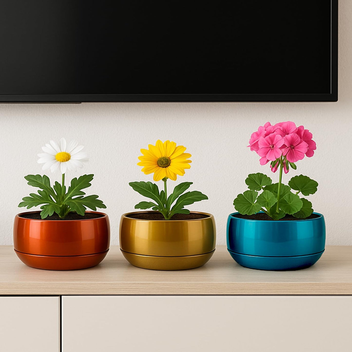 CINAGRO Metal Planter Pot for Indoor Plants, Round Decorative Flower Pot, Rust-Resistant, Modern Plant Holder for Home, Balcony, Office (13.97 x 7.62 cm, Pulse Nest - Gold)