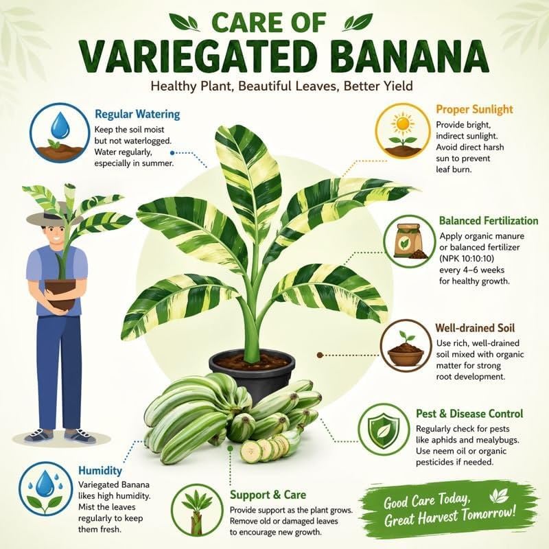 Variegated Musa Banana Plant Tropical Tree for Home Gardening