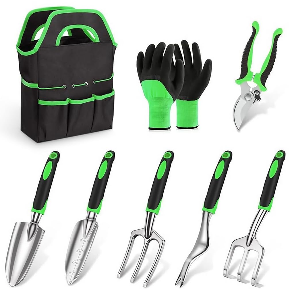 HASTHIP® 8 Pcs Gardening Tools Set - Aluminum Alloy Steel - Garden Planting Tools - Gardening Tools Kit for Home Garden - Gardening Tools Kit Set - with Tote Tool Bag - Suitable for Garden Patio - Seeds Ville