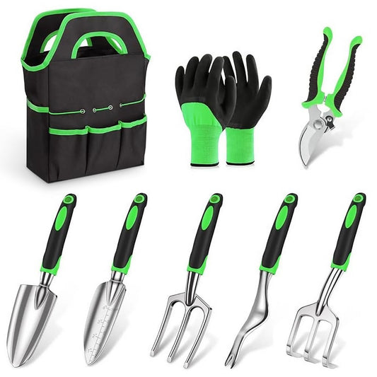 HASTHIP® 8 Pcs Gardening Tools Set - Aluminum Alloy Steel - Garden Planting Tools - Gardening Tools Kit for Home Garden - Gardening Tools Kit Set - with Tote Tool Bag - Suitable for Garden Patio - Seeds Ville
