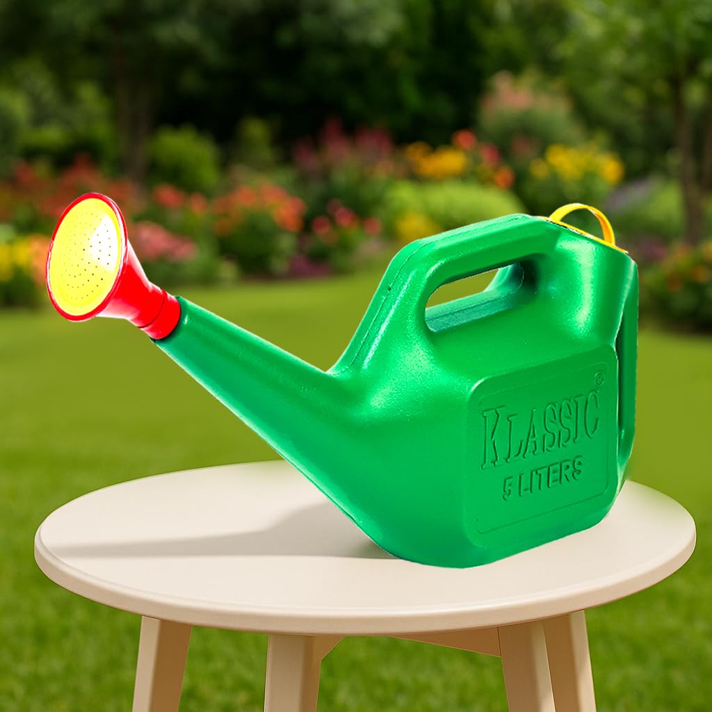 Klassic Watering Can (5L) | Plastic Green Water Can with Sprayer for Plants/Garden | Indoor Outdoor Watering Shower Can | Sprinkler for Plants | Watering Hand Bottles for Garden | Water Spray Can - Seeds Ville