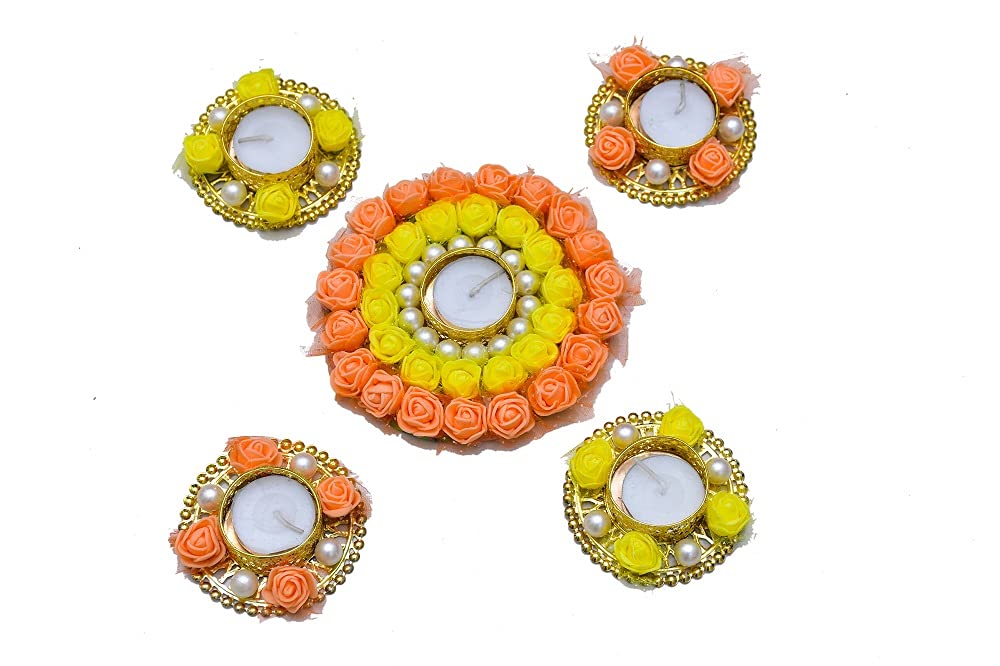 Urban Turtle® Beautiful Flower Diya Rangoli Mat for Diwali Decoration | Home Decor Items | Festive Season (Pink) - Seeds Ville