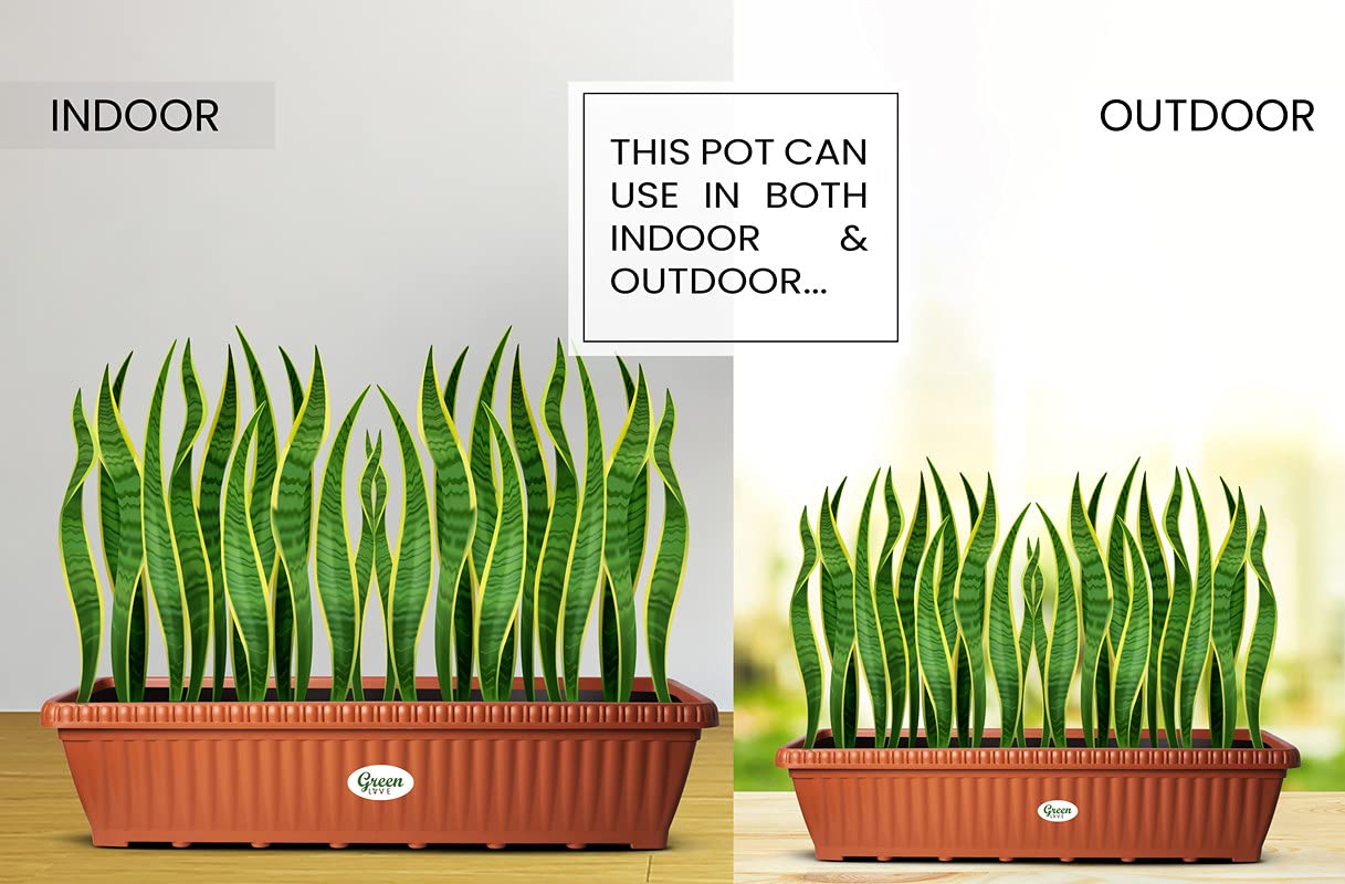 Green Live® 25 inches Rectangular Shape Planter Pots with Bottom Tray - Pack of 3 (Pack of 3)