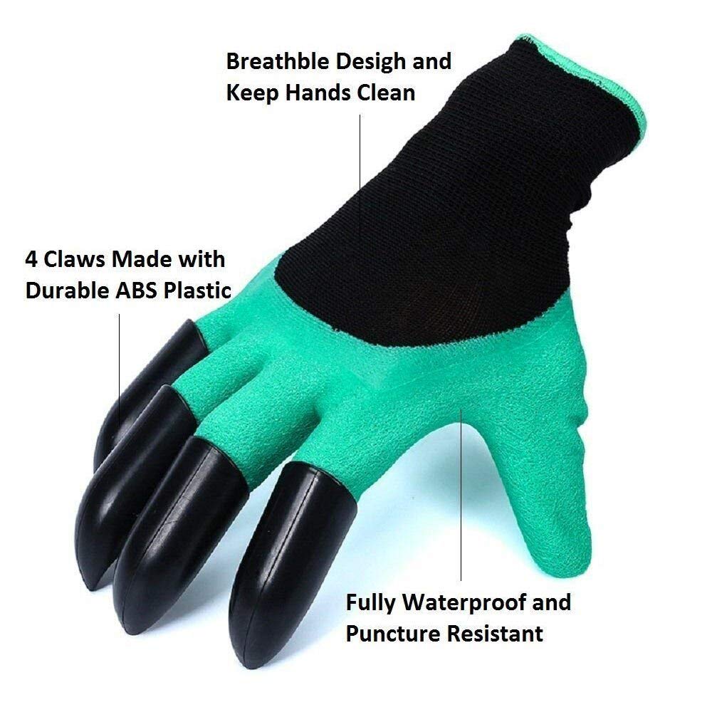 FreshDcart Gloves for Gardening Work – Heavy Duty Washable Gardening Gloves for Home Garden Use with ABS Claws on Right Hand Fingertips for Digging (Free Size, Green, Pack of 1) - Seeds Ville