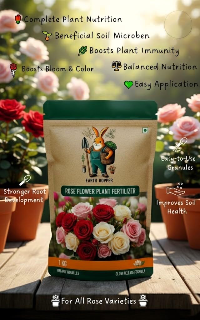 Earth Hopper Rose Plant Food Fertilizer | Complete Nutritional Formula for Roses | Boosts Bloom, Strengthens Roots, and Protects Against Disease (2 KG) - Seeds Ville