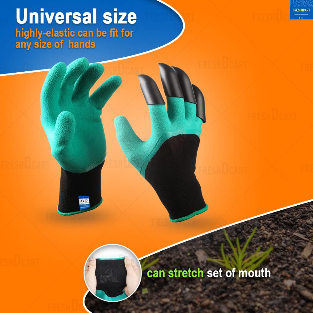 FreshDcart Gloves for Gardening Work – Heavy Duty Washable Gardening Gloves for Home Garden Use with ABS Claws on Right Hand Fingertips for Digging (Free Size, Green, Pack of 1) - Seeds Ville