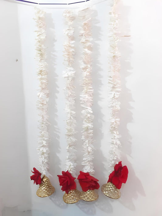 Artificial White Strings and Red Rose Garlands for All Wedding Decorations White Strings and Red Rose for Diwali and Traditional Function Event Decor (Set of 6) - Seeds Ville