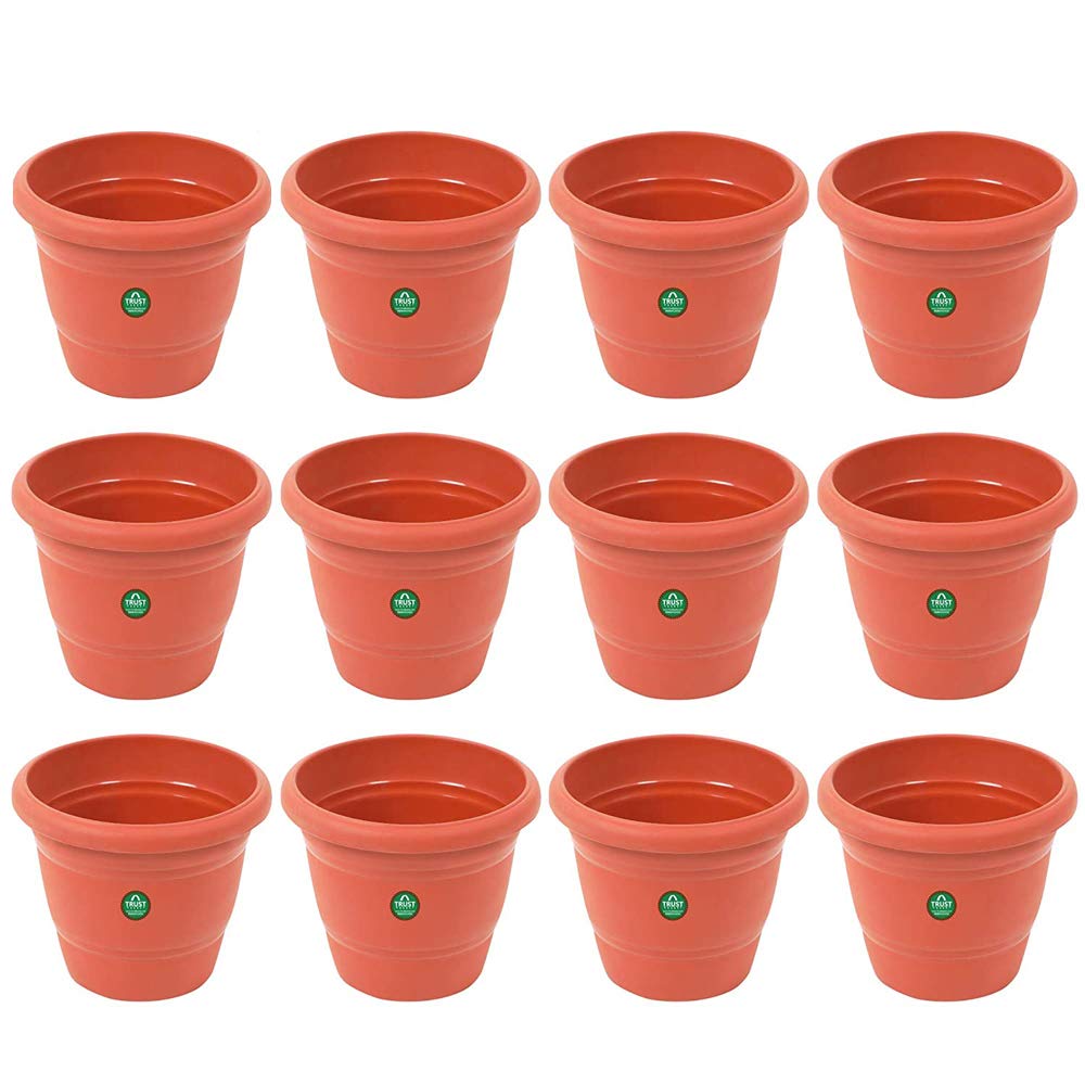 TrustBasket UV Treated Plastic Round Pot(6 Inches)-Set of 6 | Heavy Duty Highly Durable Plant Container Gamla for Indoor Home Decor & Outdoor Balcony Garden