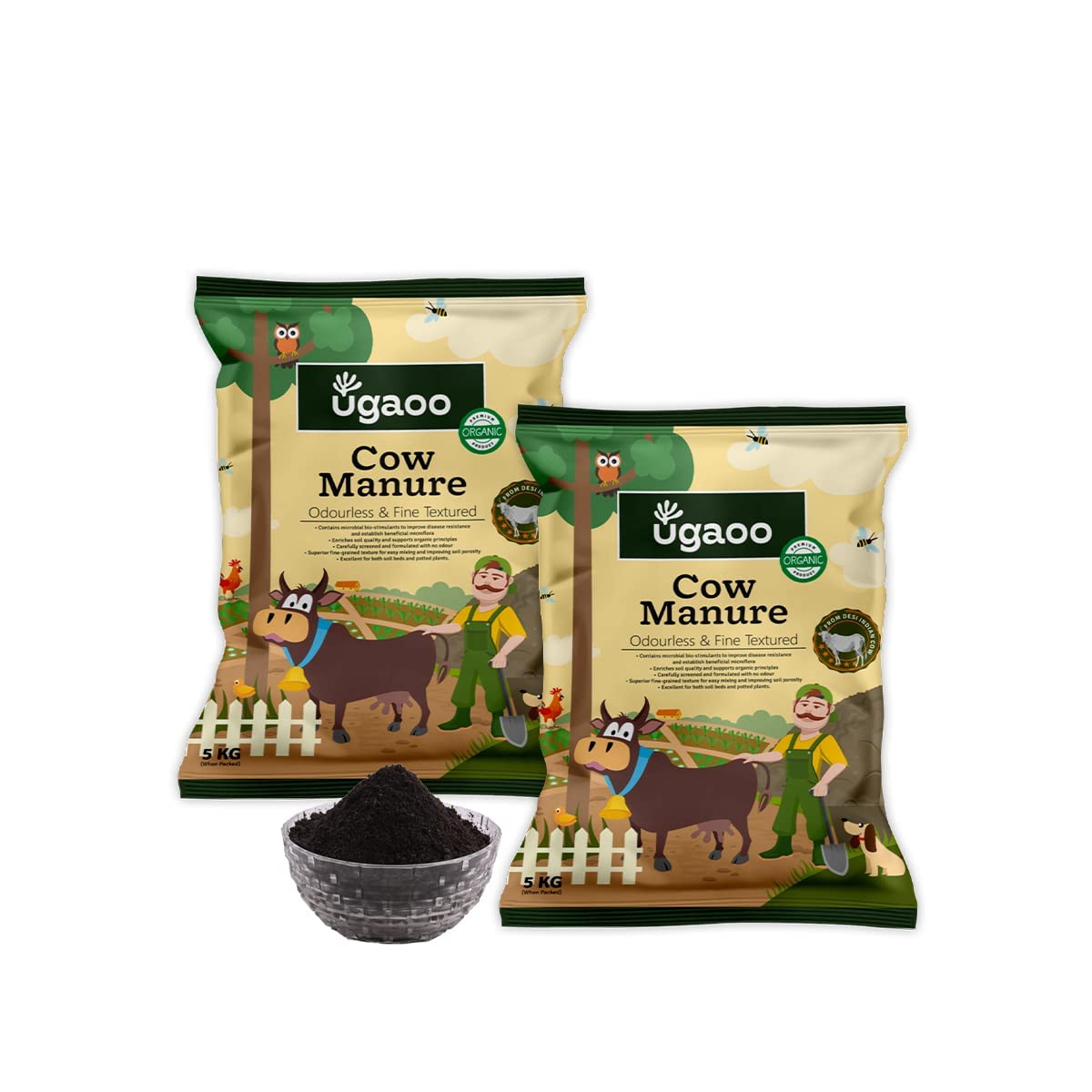 Ugaoo Cow Dung Manure Fertilizers for Plants & Home Gardening - 20 kg