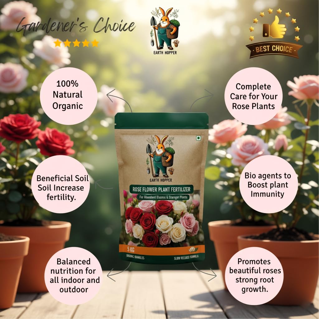 Earth Hopper Rose Plant Food Fertilizer | Complete Nutritional Formula for Roses | Boosts Bloom, Strengthens Roots, and Protects Against Disease (2 KG) - Seeds Ville