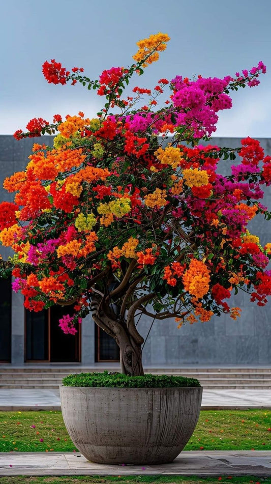 EcoEverGreen Live Beautiful Grafted Multi-Color Bougainvillea Bonsai Plant (4–5 Colors) | Dwarf Flowering Tree for Home, Garden, Outdoor & Indoor Use | With Black Pot (BOUGAINVELLIA)
